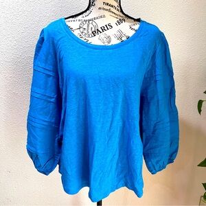 Chico’s Linen Detailed Sleeve blue Top blouse plus Sz 3/XL